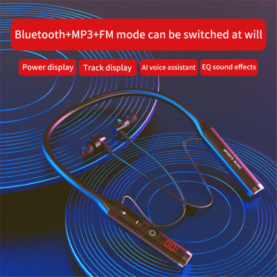 Kebidu Neckband Wireless Bluetooth Headset HD Waterproof Noise-reducing Music Sport Headset Support FM Radio TF Card Playback