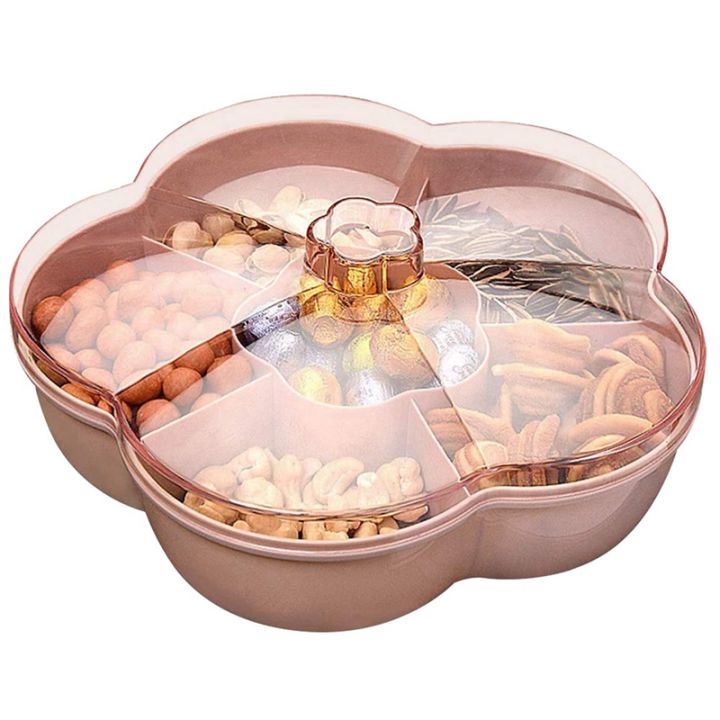 2x-snack-storage-box-flower-shape-snack-tray-with-lid-food-storage-box-fruit-box-container-pink