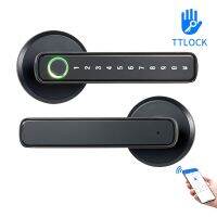 Ttlock แอป Biometrics ลายนิ้วมือสมาร์ทกลอนประตูสลักล็อคเดียวที่มีกุญแจสำหรับประตูเหล็กไม้ในร่ม