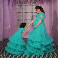 【YF】 Puffy Mother And Daughter Tulle Prom Dresses Pretty Ruffles Tiered Mesh Mom Amd Kids Party Gowns Floor Length Photography Dress