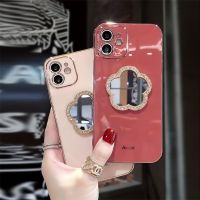 【 AN boutique 】 3D หรูหรา E Lectroplate Rhinestone ดอกไม้กระจกสาวกรณีโทรศัพท์สำหรับ iPhone 12 11 Pro Max X XS XR มินิ7 8บวก SE 2ปกอ่อน