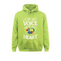 I Am His Voice He Is My Heart Autism Awareness Pullover Street Long Sleeve Hoodies Womens Sweatshirts Sportswears Retro