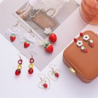 Korean Drop Dangle Earrings Kawaii Cute Red Women Acrylic Starberry Fruits Fashion Jewelry Accessories Heart Wholesale