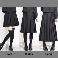 Elastic Waist Japanese Student Girls School Uniform Solid Color JK Suit Pleated Skirt ShortMiddleLong High School Dress