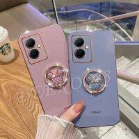 เคสโทรศัพท์สำหรับ VIVOY78 VIVOY27 VIVOY02T VIVO Y27 Y02T 5G 4G 2023ใหม่น่ารักนุ่มสีชมพูสีม่วงกับฝาหลังที่ยึดแหวนหมี