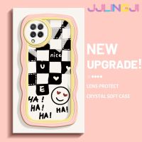 Jlingji เคสสำหรับ Samsung กาแลคซี A22 4G A22 5G สีดำสีขาวสี่เหลี่ยมลายคลื่นสี Colour TPU ใสนุ่มเคสมือถือกันกระแทกได้อย่างแม่นยำเคสกล้องรูเข็มทนต่อการสึกหรอฝาครอบป้องกันซิลิกาเจล