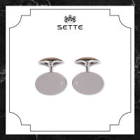 [SETTE] Oval Polished Cufflinks with White Diamond x 1 Silver 925 Rhodium Plated With Enamel - BTS3743-01 [เซตเต้] คัฟลิงค์รูปทรงไข่ ฝังเพชร ตัวเรือนเงิน 925 ชุบโรเดียม