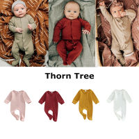 Thorn Tree ชุดรอมเปอร์ทารกแรกเกิดผ้าฝ้ายแขนยาว Jumpsuit ชุดรอมเปอร์ชิ้นเดียวชุดคลุมเท้า 0-18M