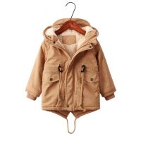 Boys winter jacket teenage Lamb cashmere Windbreaker baby boys casual clothes child tops 2-9T thicken hooded velvet jacket coat