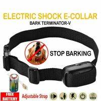 [YP] ปลอกคอสุนัขเห่าไฟฟ้าแบบปรับได้ Humane Anti Bark Collar แบบชาร์จไฟได้สำหรับสุนัขขนาดกลางสีดำ