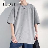 IELGY เสื้อยืดแขนสั้นของผู้ชาย,เสื้อวาฟเฟิลพิมพ์ลายเต็มตัวเสื้อแบบหลวมญี่ปุ่น