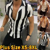 เสื้อเชิ้ตผู้ชาย XS-8XL สำหรับผู้ชายบางเข้ารูปพิมพ์ลายทางแนวธุรกิจลำลองใหม่ล่าสุดสุดฮิตสำหรับฤดูใบไม้ผลิและฤดูใบไม้ร่วง