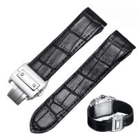 【ขายด่วน】สายนาฬิกาหนังคุณภาพสูงเหมาะสำหรับ Cartier Santos Strap Santos 100 Men 39; S And Women 39; S Folding Buckle Strap 20Mm 23Mm