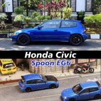 ถนนอาวุธ SW 1:64 CIVIC TYPE R ช้อน EG6สีฟ้าสติ๊กเกอร์ E Lectroplate โลหะผสมภาพสามมิติรถรุ่นเก็บขนาดเล็ก C Arros ของเล่น