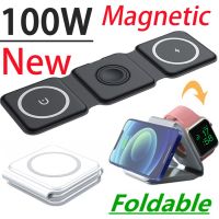 ZZOOI 100W 3 in 1 Magnetic Wireless Charger Pad Stand for iPhone 14 13 12 X Pro Max Fast Charging Dock Station for Apple Watch AirPods