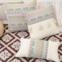 American Style Handmade Tassel Cushion Cover Retro Jacquard Patchwork Fringed Pillow Covers Decorative Home Decor Living Room Light Luxury Bed Office Waist Pillowcase