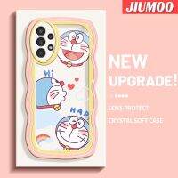 JIUMOO เคสปลอกสำหรับ Samsung กาแล็คซี่ A13 5G A04s ลายการ์ตูนแฮปปี้โดราเอมอนดีไซน์ใหม่สร้างสรรค์เคสโปร่งใสลายกล้องถ่ายรูปซิลิกาเจลฝาครอบป้องกัน Colour เวฟชายแดนเคสมือถือกันกระแทกแบบใสอ่อน