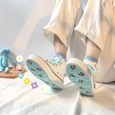 ❁  Flower color matching high help han edition joker canvas shoes female students to bring pure color light female shoes womens shoes with flat