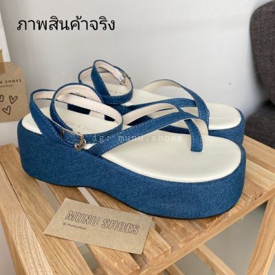 [พร้อมส่ง] Denim sandals รองเท้ารัดส้นสไตล์เกาหลี