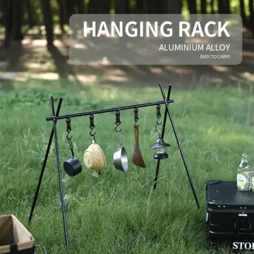 ShineTrip Hanging Rack Tripod Pot Pan Hanger Outdoor Camping BBQ Storage  Shelf