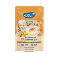 Moochie Creamy Broths มูชี่ ครีมมี่ อาหารเปียกสำหรับแมว รสแซลมอนและคัตซึบูชิ 40 g. x 16 ซอง