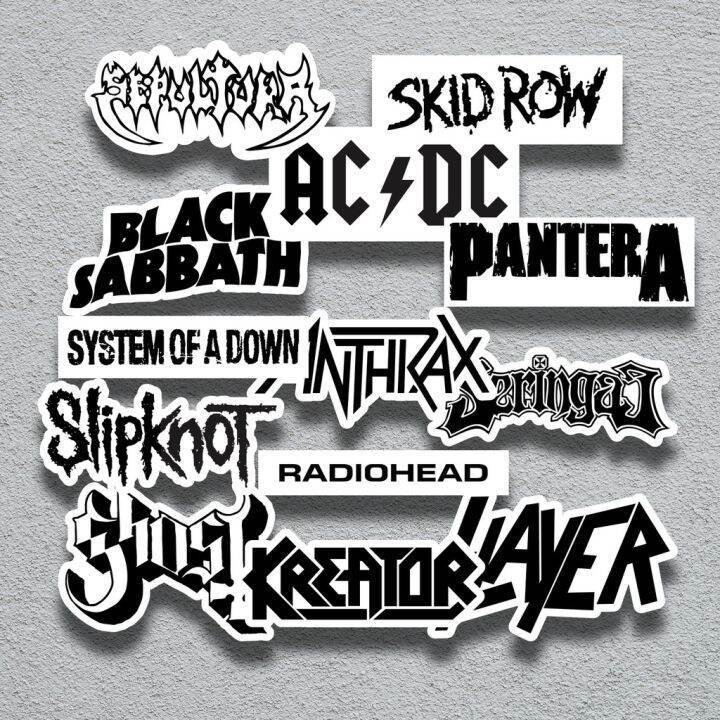 Sticker pack band metal 1 stiker hp graftac acdc kreator slipknot black