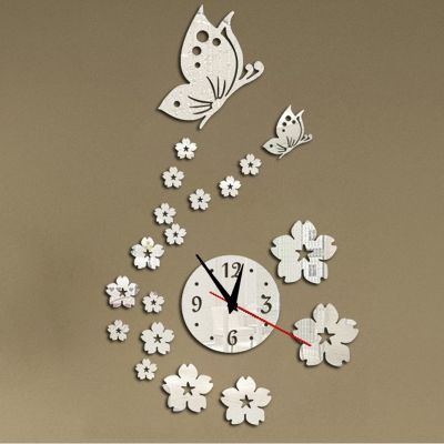 [24 Home Accessories] ใหม่นาฬิกากำแพงดอกไม้ผีเสื้อสุดสร้างสรรค์แบบ DIY ดีไซน์ทันสมัยนาฬิกานาฬิกาไม่ส่งเสียงดัง3มิติการตกแต่งบ้านสติ๊กเกอร์ติดกระจกสำหรับห้องนั่งเล่น