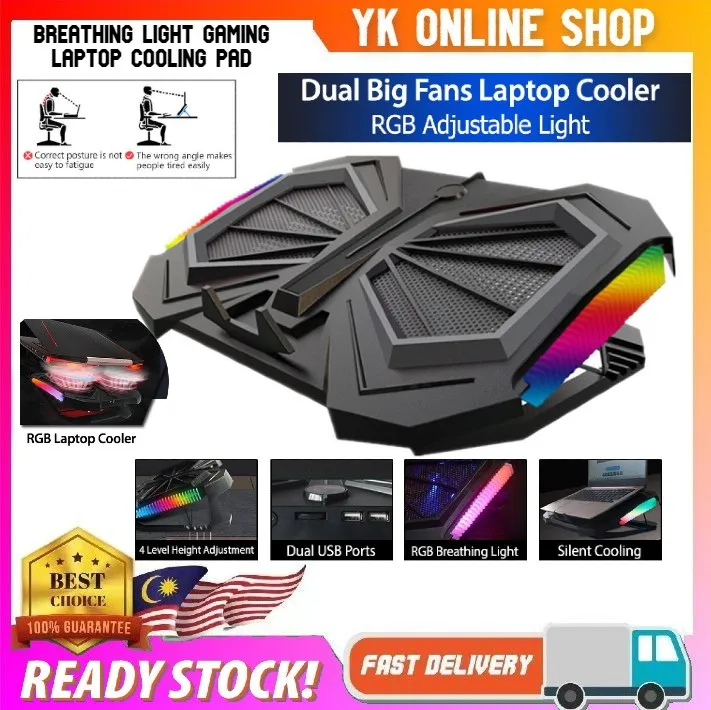 **Malaysia Seller** RGB breathing light gaming laptop cooling pad adjustable notebook cooler stand / Laptop Cooler | Lazada