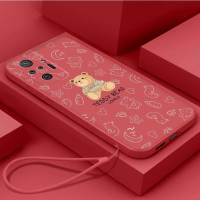 เคส Redmi Note 10 Redmi Note 10S Redmi Note 10 Pro เคสนิ่มใส่โทรศัพท์ซิลิโคนเหลวป้องกันเคสกันกระแทกมือถือเรียบเคสลายการ์ตูนหมีน่ารักพร้อมสายคล้อง