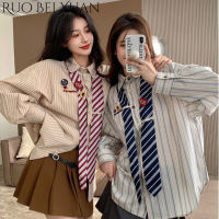 Ruo Bei Xuan เสื้อเชิ้ตนักเรียน,ชุดเพื่อนรักเสื้อเชิ้ตทรงหลวมเสื้อเชิ้ตมีลายสไตล์มหาลัยใหม่