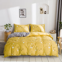 WUJIE 100 Polyester Stars Pattern Yellow Duvet Cover Set with Pillowcases Bed Linens TwinQueenKing Size Comforter Bedding Set