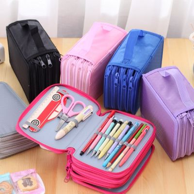 ►﹉☂ 72 Holders 4 Layer Portable Oxford Canvas School Pencils Case Pouch Brush Pockets Bag Pencil Holder Case School Supplies