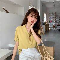 Free Shipping xiaozhainv ins Casual fashion blouse loose office short sleeve shirt ootd