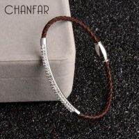 [ladies jewelry] Chanfar สร้อยข้อมือสแตนเลสหนังแท้พร้อมเข็มกลัดแม่เหล็กห่อสร้อยข้อมือ Rhinestone ปูสำหรับผู้หญิงผู้ชายเครื่องประดับ