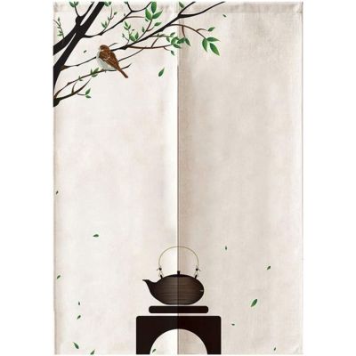 Japanese Noren Door curtain tapestry teapot branches and birds