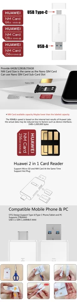 Huawei NM Card 256GB Nano Memory Card 90MB/s Apply Huawei P30/Pro Mate  20/X/Pro USB3.1 Gen 1 NM Card Reader Nano Memory Card