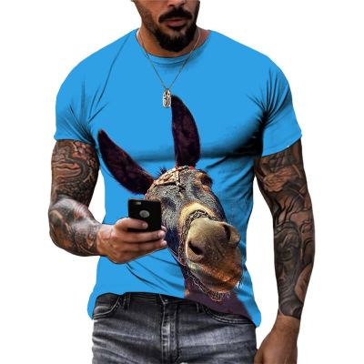 Summer New 3D Animal donkey graphic t shirts Men Fashion Casual Personality Printed Hip Hop Street Style Round Neck Short Sleeve
