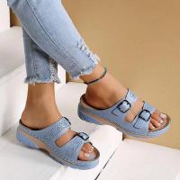 Women Closed Toe Summer Shoes 2023 New Comfort Double Buckle Wedge Ladies Sandals Plus Size Platform Casual Slippers Women