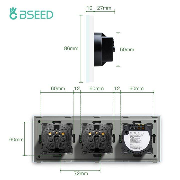 bseed-สวิตช์ไฟระบบสัมผัสกระจกปลั๊กเสียบผนังอียู1-2-3-g1gang-สวิตช์แบบจอสัมผัส300w-เต้าเสียบสองอันเพาเวอร์สวิตช์-led-16a