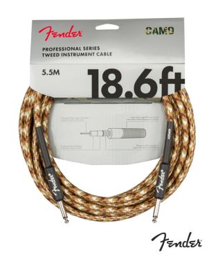 Fender Tweed Instrument Camo Cable สายแจ็คกีตาร์ 18.6 ฟุต / 5.5 เมตร อย่างดี หัวตรง/หัวตรง สายถักลายทหารไม่พันกันง่าย ของแท้ 100% ( TRS Instrument Cable )