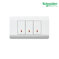 Schneider Electric : ชุดสวิตช์ทางเดียว ขนาด 1ช่อง 3ตัว พร้อมฝาครอบสีขาว "มีพรายน้ำ และ สวิตช์แบบกดเด้งกลับ" | ZENcelo | 8431S_1_WE+8431S_1_WE+8431S_1_WE+A8401LH_WE I PlugOn