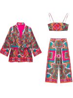 【DT】hot！ KLKXMYT Woman 2 Piece Sets 2023 New Fashion Printed Kimono Wide Leg Pants Pieces Womens Outfits