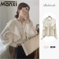 ❁♀✸ Manxi เสื้อเชิ้ตผู้หญิง เสื้อแขนยาว แขนฟองสบู่ แฟชั่น A25K0FR