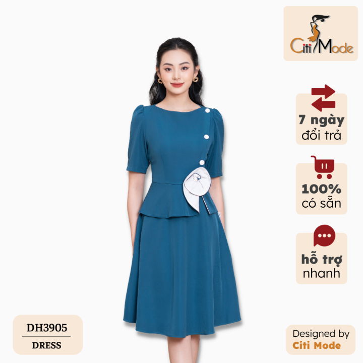 Đầm công sở nữ thiết kế cao cấp CITI MODE dáng peplum xòe cổ ...