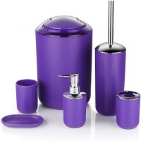 【jw】✚ Conjunto De Acessórios Banheiro Plástico Roxo Suporte Escova Dentes Saboneteira Lixo Do Banheiro 6 Pcs