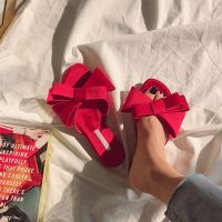 【CC】∋♤┇  real silk butterfly-knot slippers fashion brand design mules shoes summer riband bow knot slides flip flops