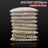 [400/300 Pcs] Pearl Beads Round Loose ABS Hand Crafts Beads For DIY Jewelry Necklaces Bracelets Making Beads 3/4/6/8/10/12mm