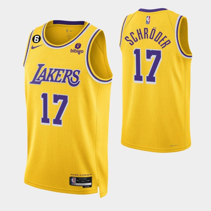 High Quality】2022-23 Men's New Original NBA Los Angeles Lakers Icon Edition  #17 Dennis Schroder Gold Jersey Swingman Heat-pressed