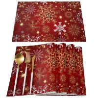 4/6 Pcs Placemat Christmas Snowflake Texture Kitchen Placemat Christmas Coffee Dining Table Mats Coaster Pad