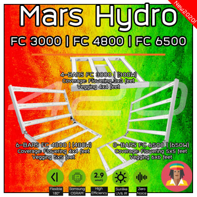 4 / 6 / 8 Bars Led Grow Light ไฟปลูกต้นไม้ NEW 2020 Mars Hydro FC 3000 4800 6500 Full Spectrum Samsung LM301B Osram Meanwell Driver Hydroponic Commercial Greenhouse Grow 3x3ft 4x4ft 5x5ft, 300W 480W 650W จัดส่งจากกทม. ไฟสำหรับเต้นท์ปลูก